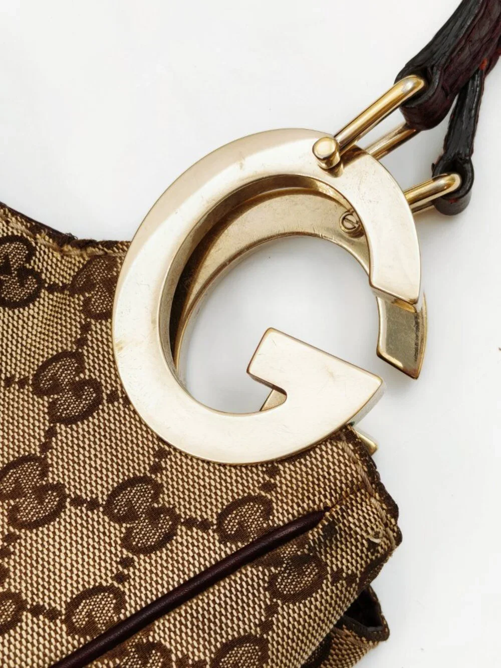 Gucci GG Canvas Horsebit Hobo Shoulder Bag Beige Brown Monogram Leather Large